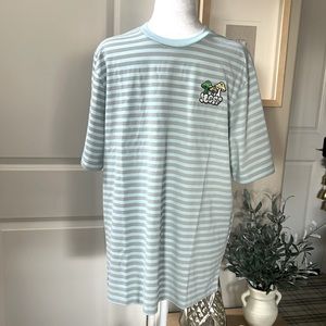 NEW NEFF Light Blue Grey Stripes Embroidered Pocket area Smiling Mushrooms Small